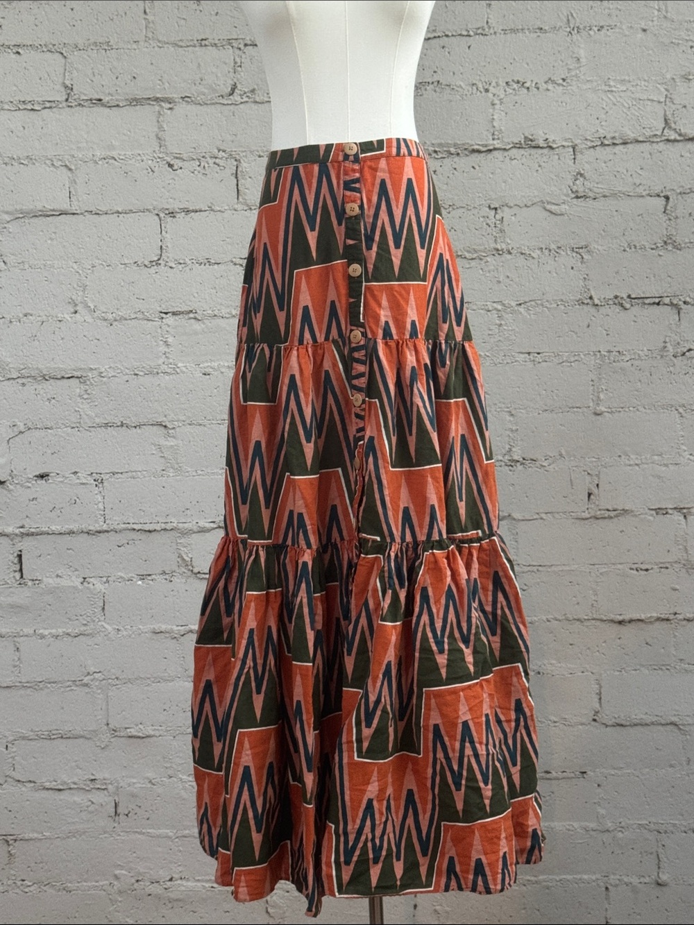 Veronica Beard Sundance Abstract Linen Button-Front Tiered Maxi Skirt Size S - Picture 5 of 15